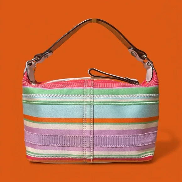 Coach Hampton Y2K Multicolor Striped Mini Bag -with Strawberry Shortcake Charm 🍓 - Picture 7 of 14